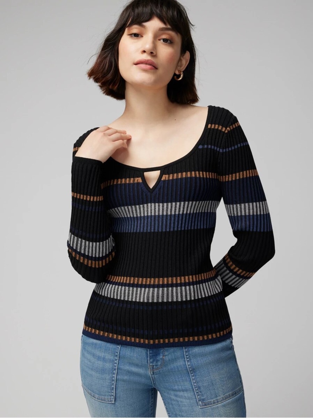 White House Black Market Ribbed Striped Scoop Neck Sweater